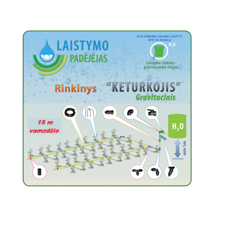 .Šiltnamio laistymo sistema "Keturkojis" gravitacinis 15m