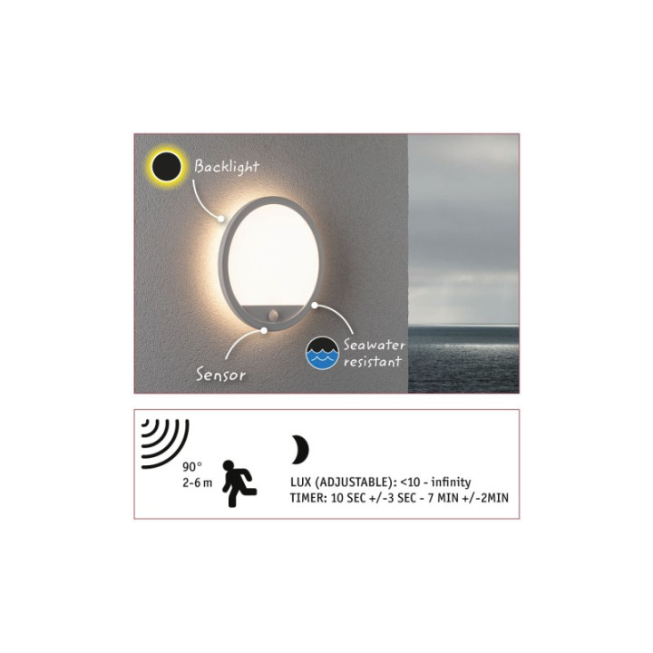Sieninis šviestuvas Lamina Backlight 14,5W su judesio davikliu, baltos spalvos