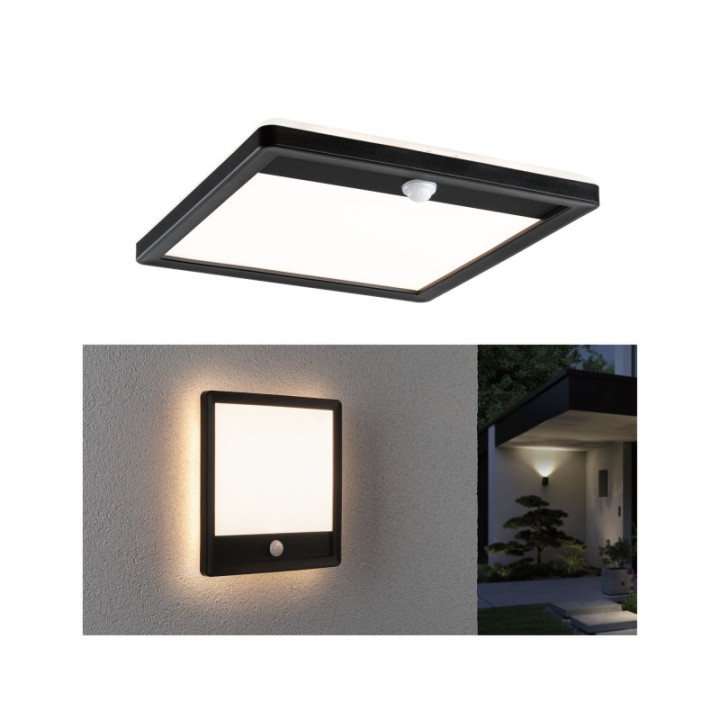 Sieninis šviestuvas Lamina Backlight 14,5W su judesio davikliu, kvadratinis juodas